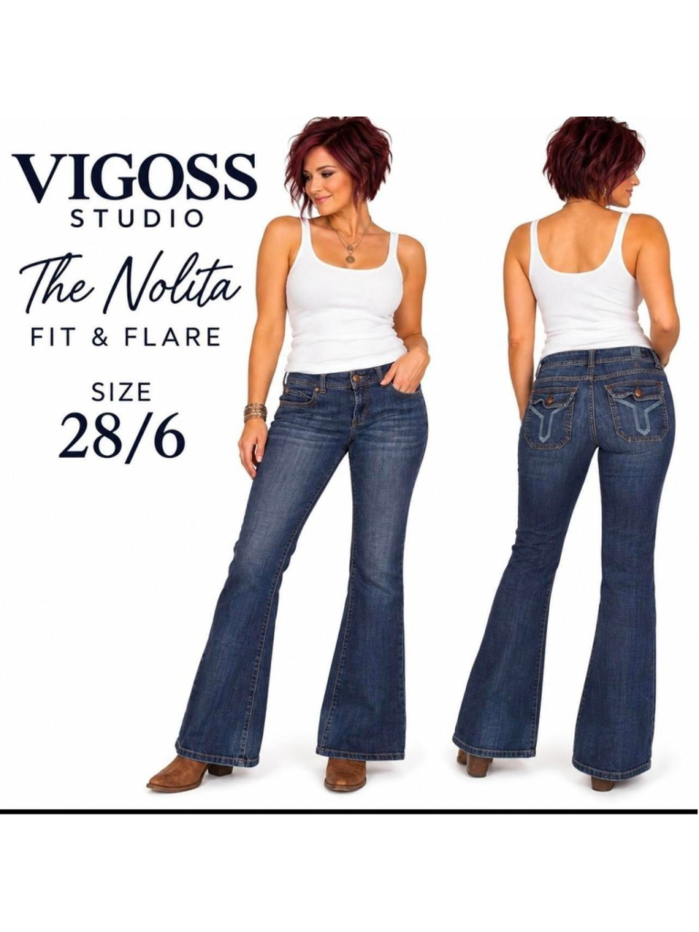 Vigoss Studio The Nolita Fit & Flare Jeans Size 28/6 Y2K Flap Pocket Denim